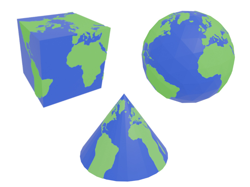 All sorts of different Earth shapes, using different shapes as the base different-bases