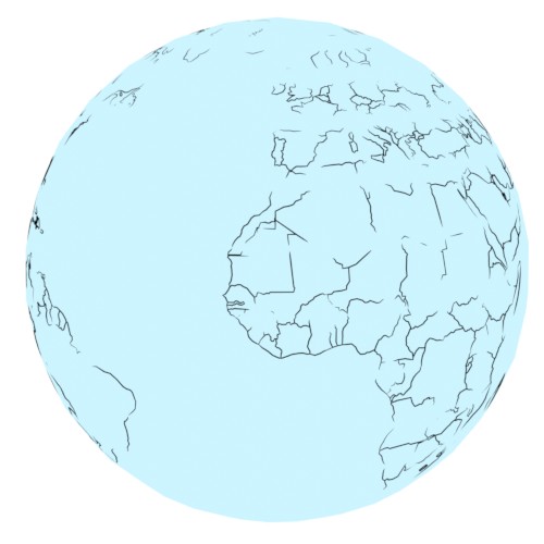 Country borders overlayed on a sphere faulty lines