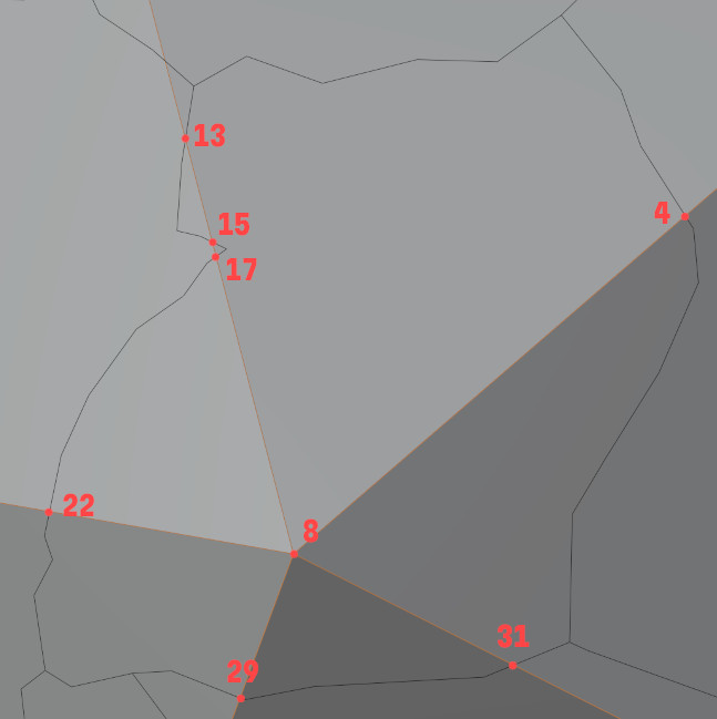 All edge vertices numbered (including the face vertex (8)) uganda-numbered