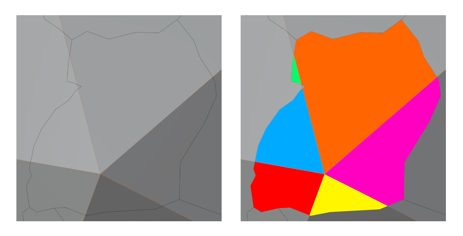 Uganda divided into 6 completely flat shapes uganda-sections